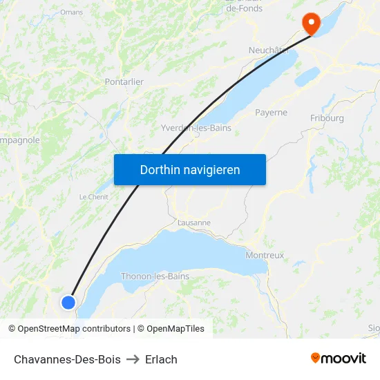 Chavannes-Des-Bois to Erlach map