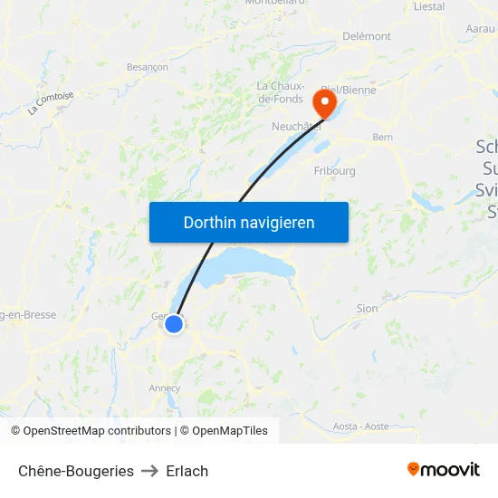 Chêne-Bougeries to Erlach map