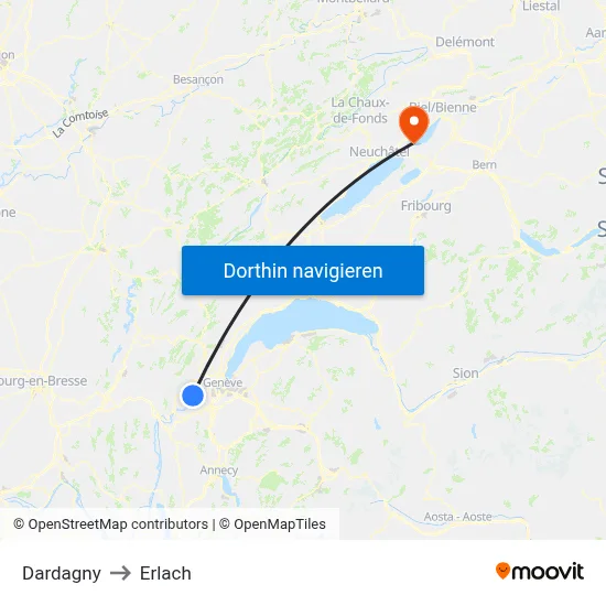 Dardagny to Erlach map
