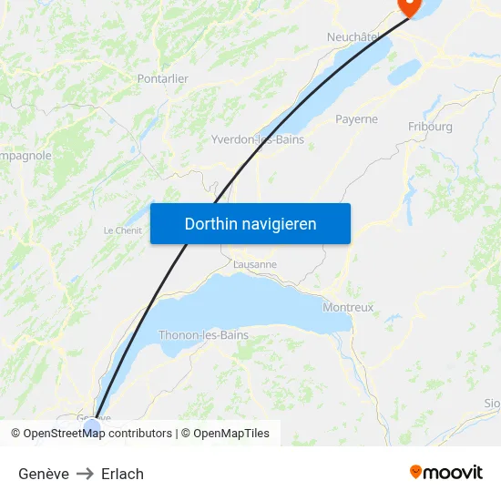 Genève to Erlach map