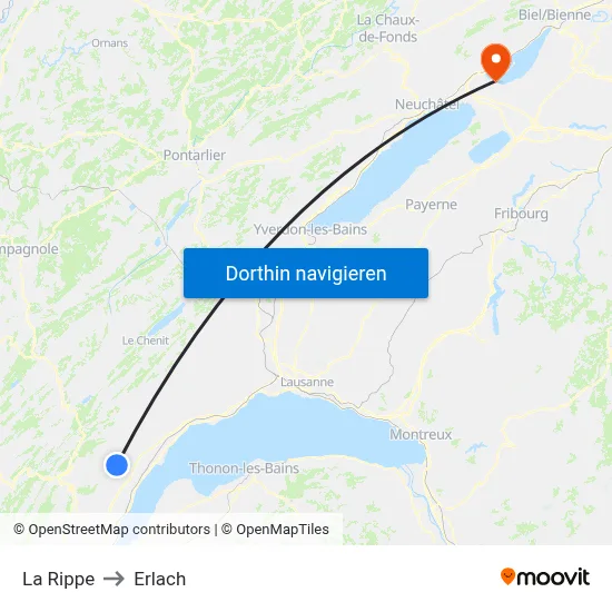 La Rippe to Erlach map
