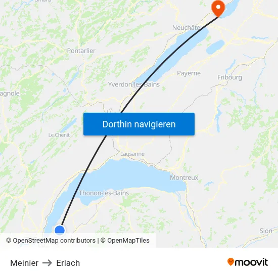 Meinier to Erlach map