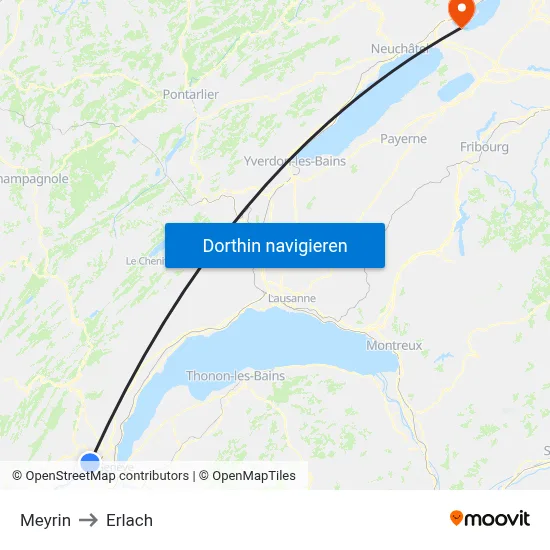Meyrin to Erlach map