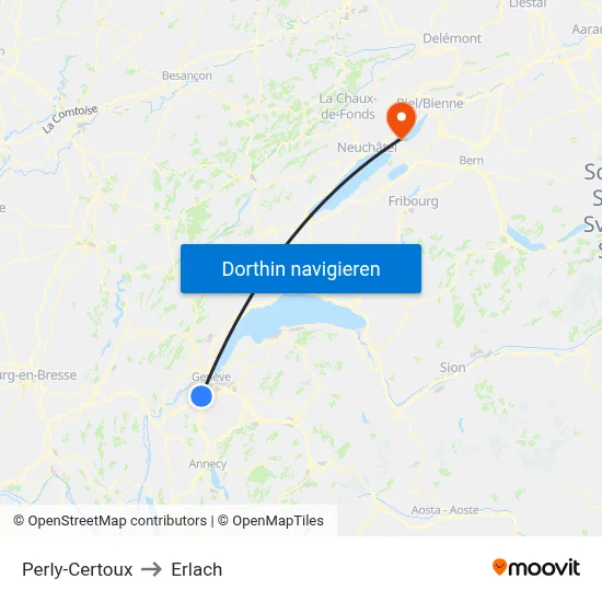 Perly-Certoux to Erlach map