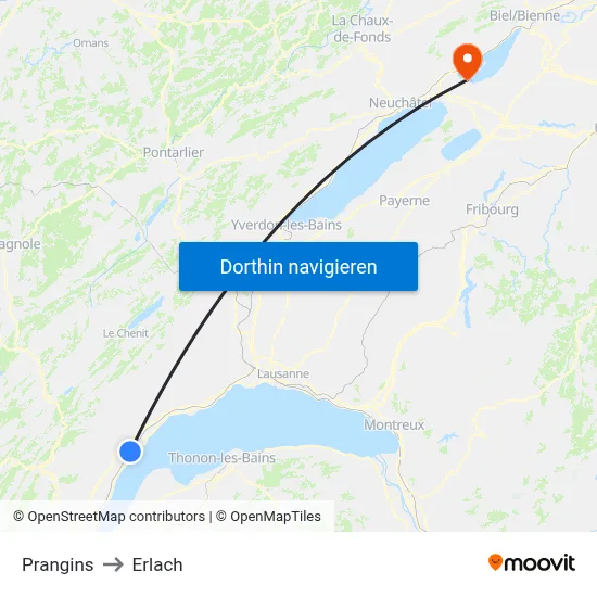 Prangins to Erlach map