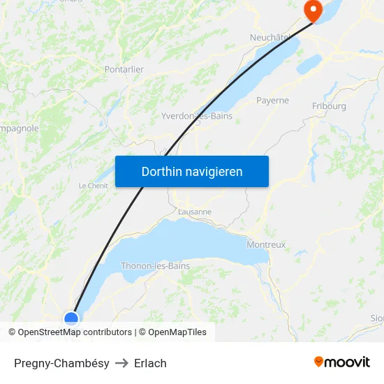 Pregny-Chambésy to Erlach map