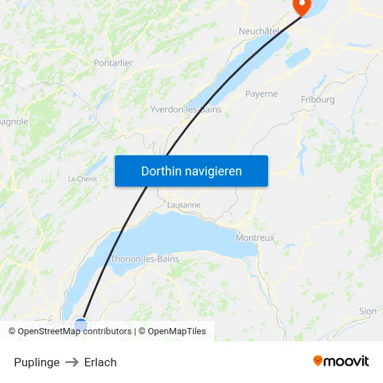Puplinge to Erlach map