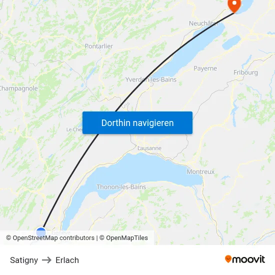 Satigny to Erlach map