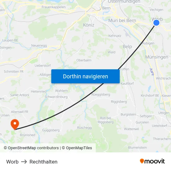 Worb to Rechthalten map