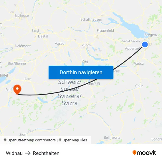 Widnau to Rechthalten map