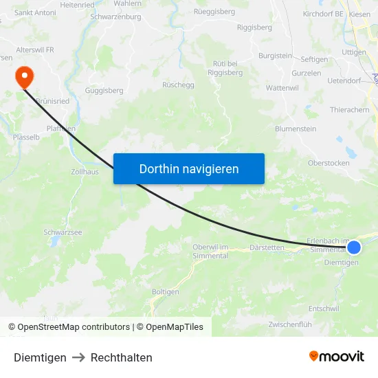 Diemtigen to Rechthalten map