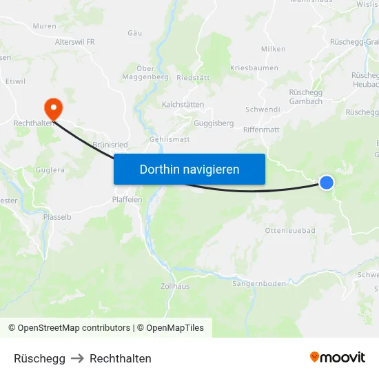 Rüschegg to Rechthalten map