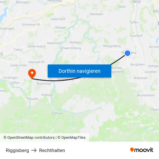 Riggisberg to Rechthalten map