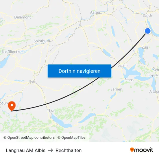 Langnau AM Albis to Rechthalten map
