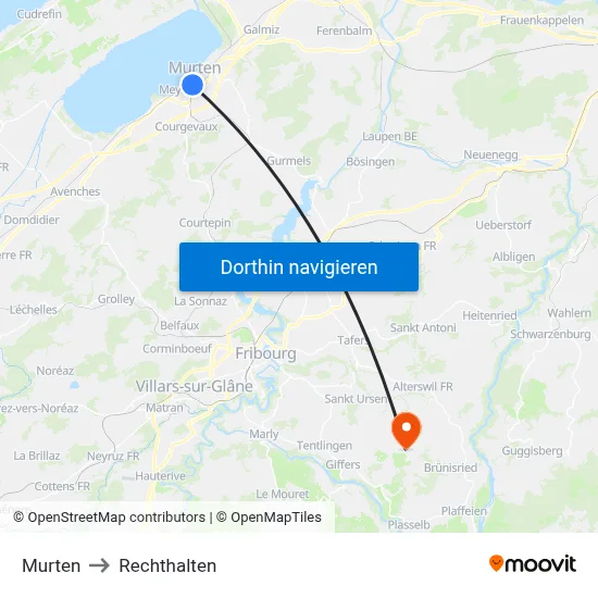 Murten to Rechthalten map