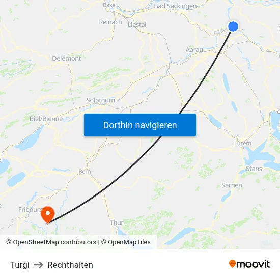 Turgi to Rechthalten map