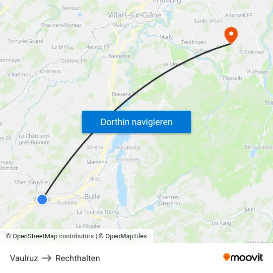 Vaulruz to Rechthalten map