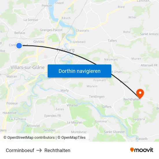 Corminboeuf to Rechthalten map