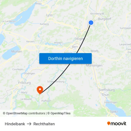 Hindelbank to Rechthalten map