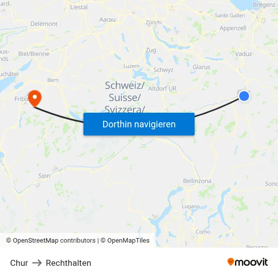 Chur to Rechthalten map