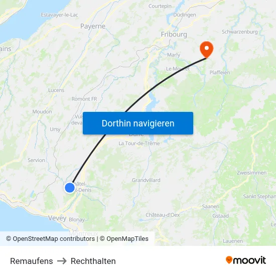 Remaufens to Rechthalten map