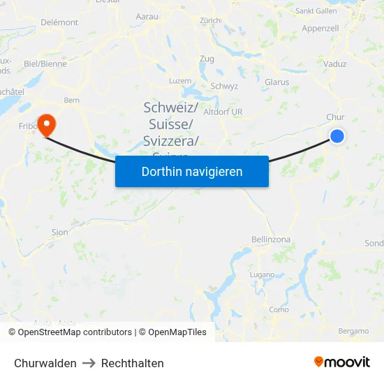 Churwalden to Rechthalten map