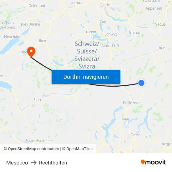 Mesocco to Rechthalten map