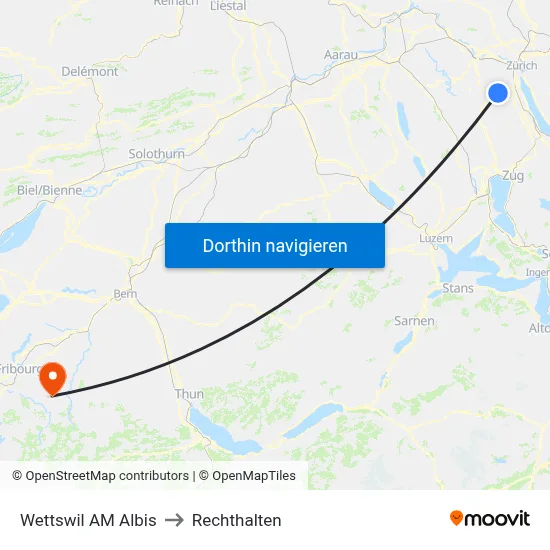 Wettswil AM Albis to Rechthalten map