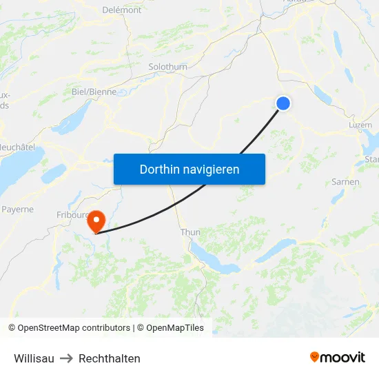 Willisau to Rechthalten map