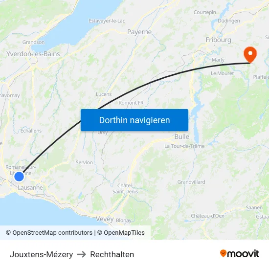Jouxtens-Mézery to Rechthalten map
