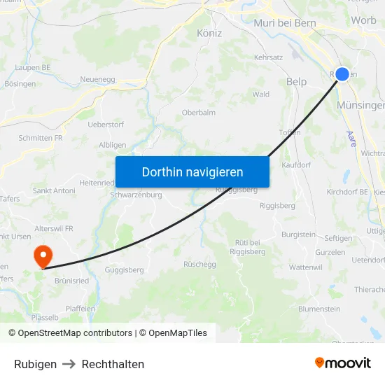 Rubigen to Rechthalten map