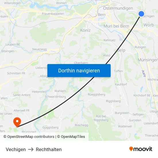 Vechigen to Rechthalten map
