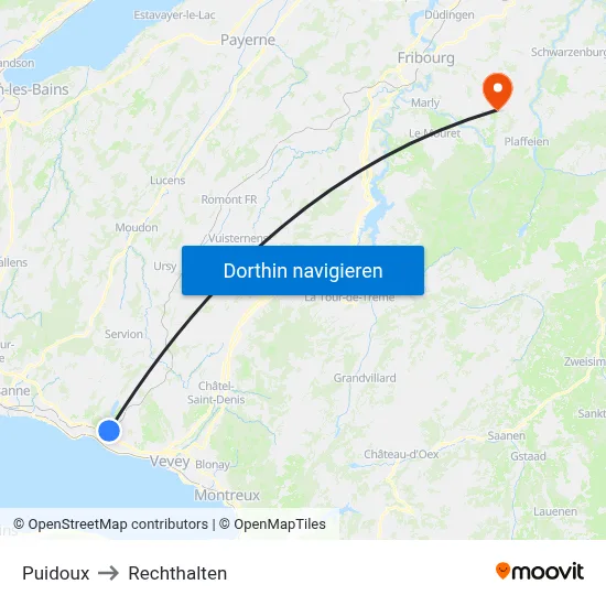 Puidoux to Rechthalten map