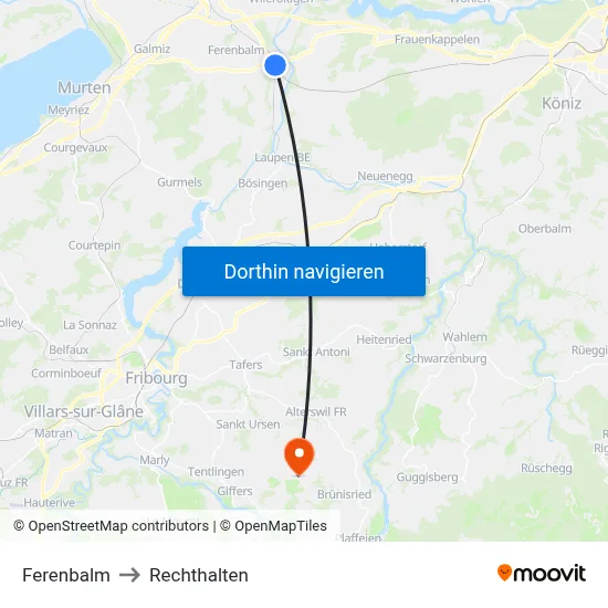Ferenbalm to Rechthalten map