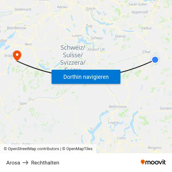 Arosa to Rechthalten map