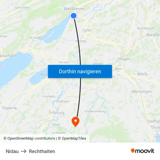 Nidau to Rechthalten map