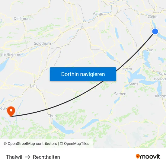 Thalwil to Rechthalten map