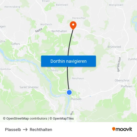Plasselb to Rechthalten map