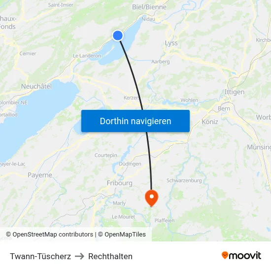 Twann-Tüscherz to Rechthalten map
