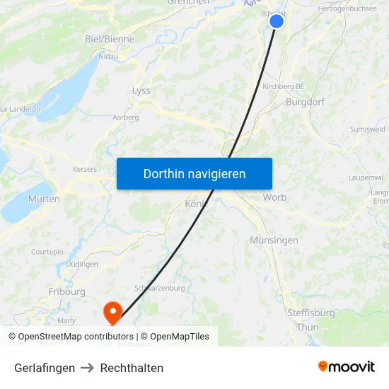 Gerlafingen to Rechthalten map