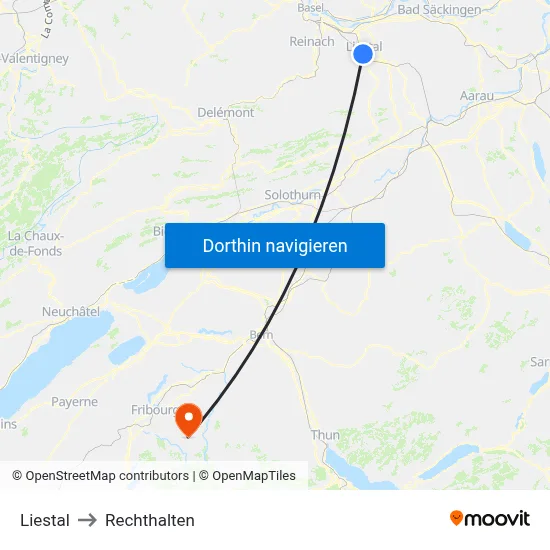 Liestal to Rechthalten map