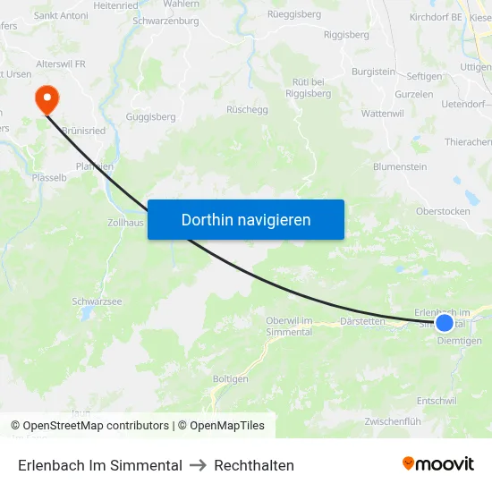 Erlenbach Im Simmental to Rechthalten map