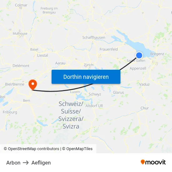 Arbon to Aefligen map