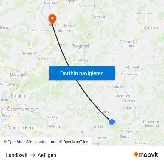 Landiswil to Aefligen map