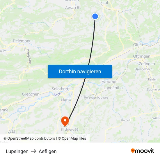 Lupsingen to Aefligen map