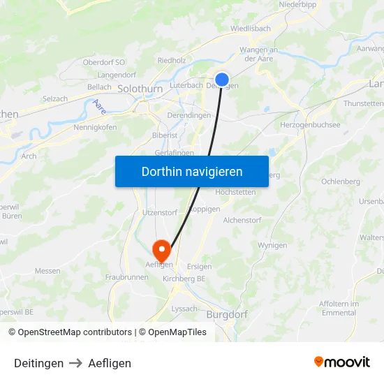 Deitingen to Aefligen map