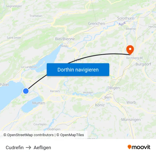 Cudrefin to Aefligen map