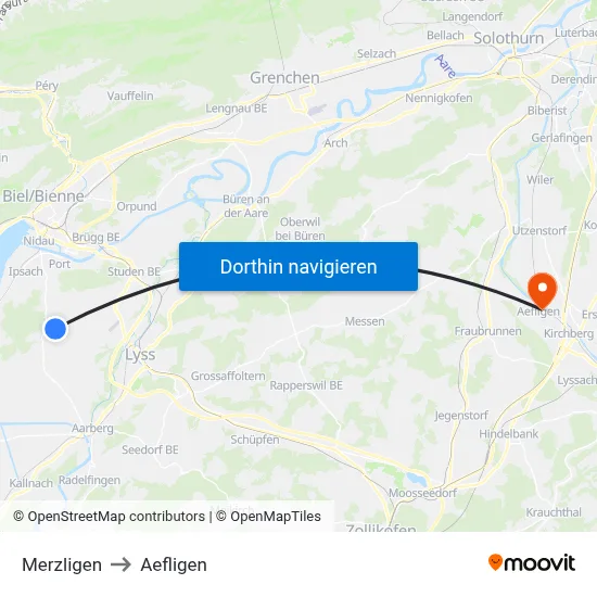 Merzligen to Aefligen map