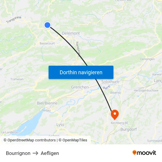 Bourrignon to Aefligen map