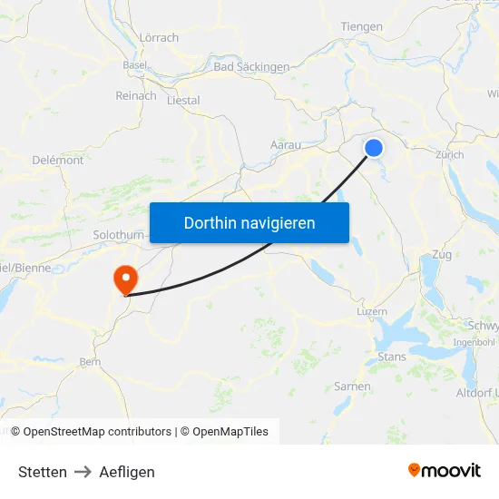 Stetten to Aefligen map